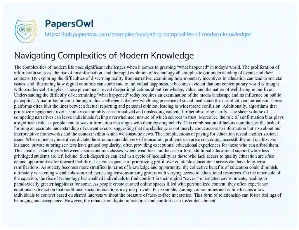 Essay on Navigating Complexities of Modern Knowledge