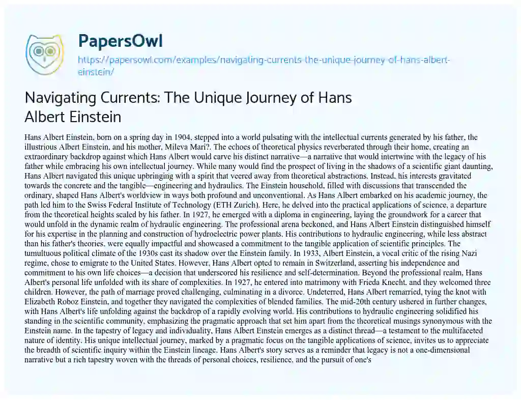 Essay on Navigating Currents: The Unique Journey of Hans Albert Einstein