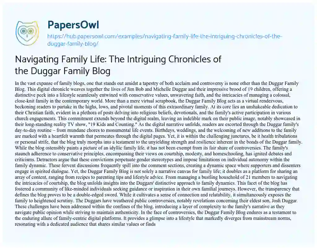 Essay on Navigating Family Life: The Intriguing Chronicles of the Duggar Family Blog