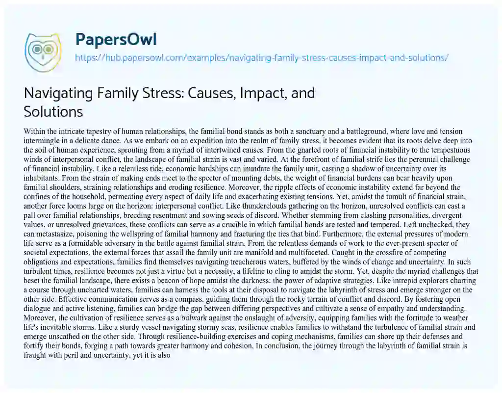 Essay on Navigating Family Stress: Causes, Impact, and Solutions