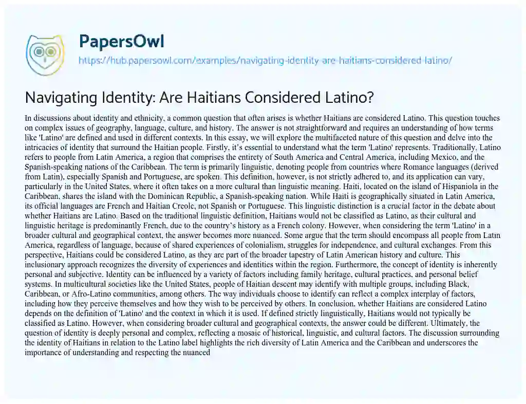 Essay on Navigating Identity: Are Haitians Considered Latino?