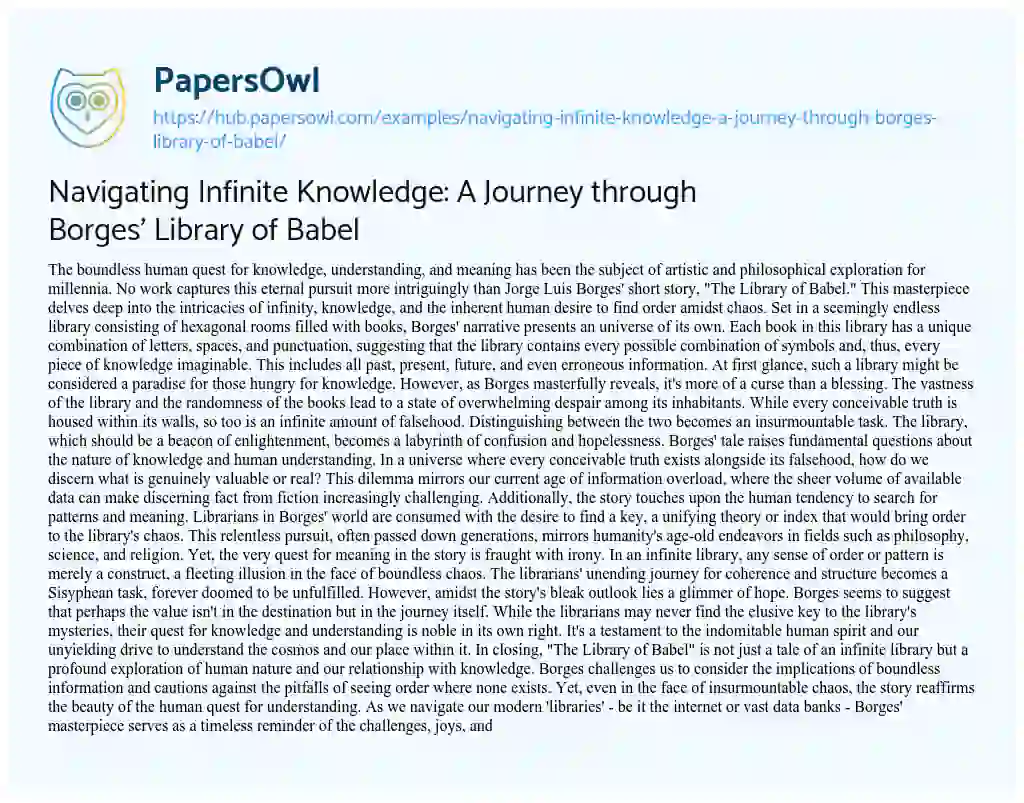 Essay on Navigating Infinite Knowledge: A Journey through Borges’ Library of Babel