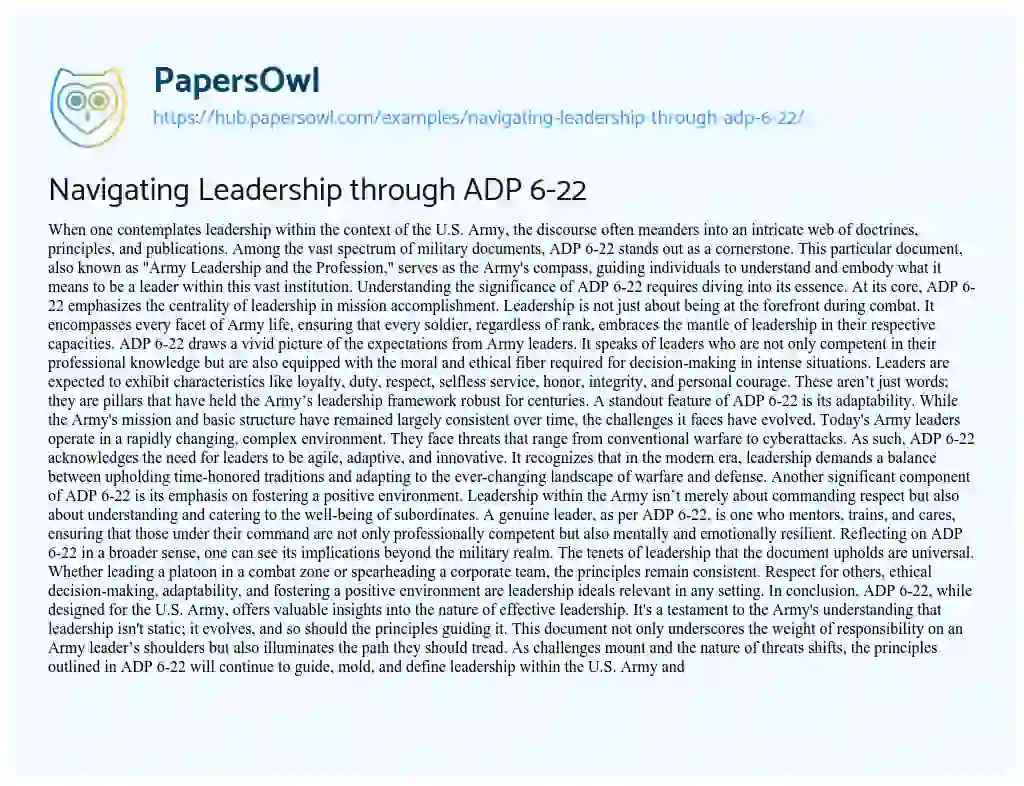 Essay on Navigating Leadership through ADP 6-22