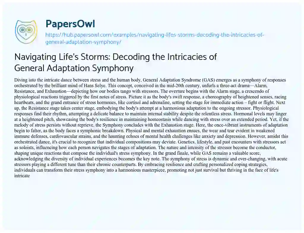Essay on Navigating Life’s Storms: Decoding the Intricacies of General Adaptation Symphony