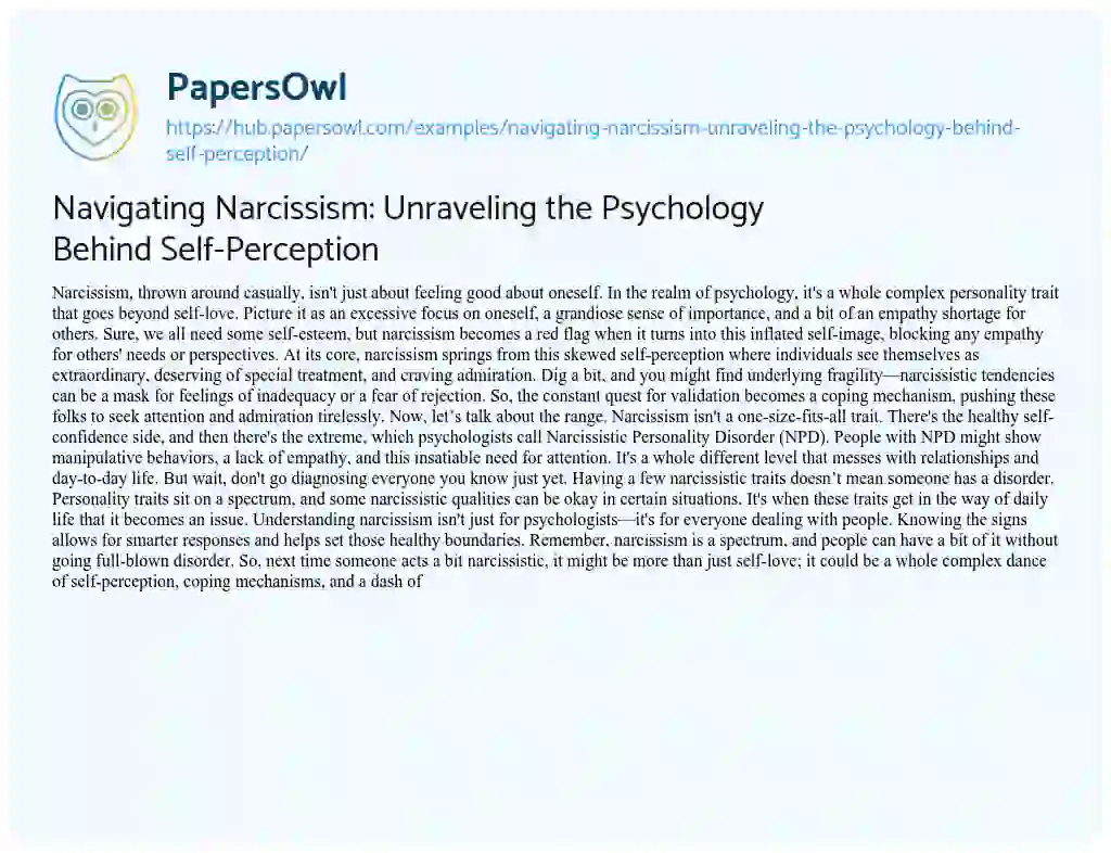 Essay on Navigating Narcissism: Unraveling the Psychology Behind Self-Perception