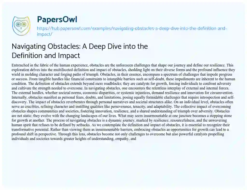 Essay on Navigating Obstacles: A Deep Dive into the Definition and Impact