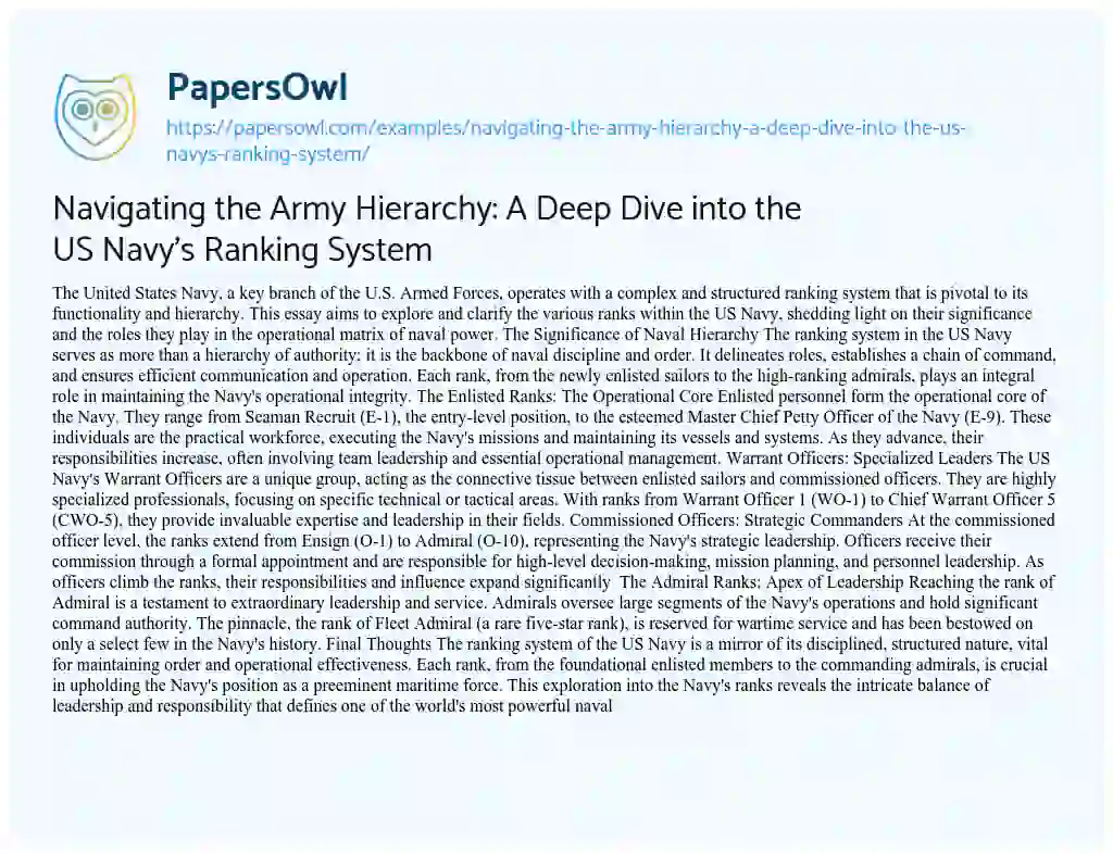 Essay on Navigating the Army Hierarchy: A Deep Dive into the US Navy’s Ranking System