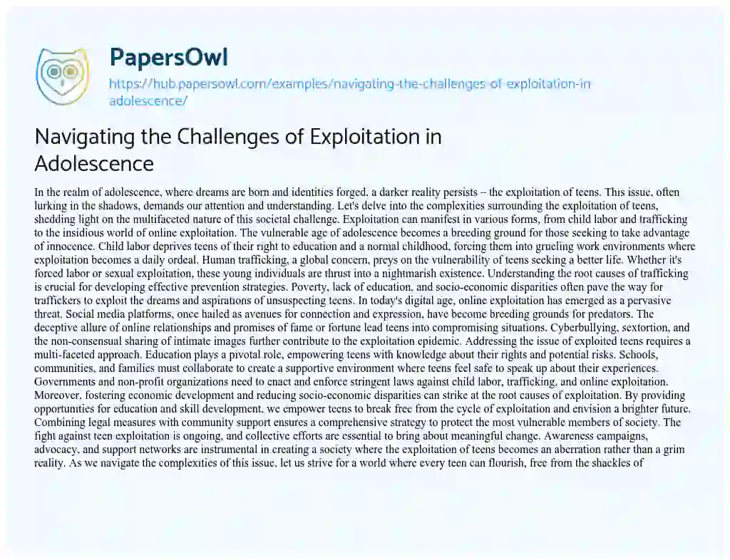 Essay on Navigating the Challenges of Exploitation in Adolescence
