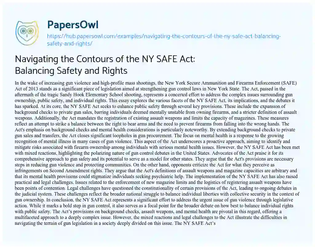Essay on Navigating the Contours of the NY SAFE Act: Balancing Safety and Rights