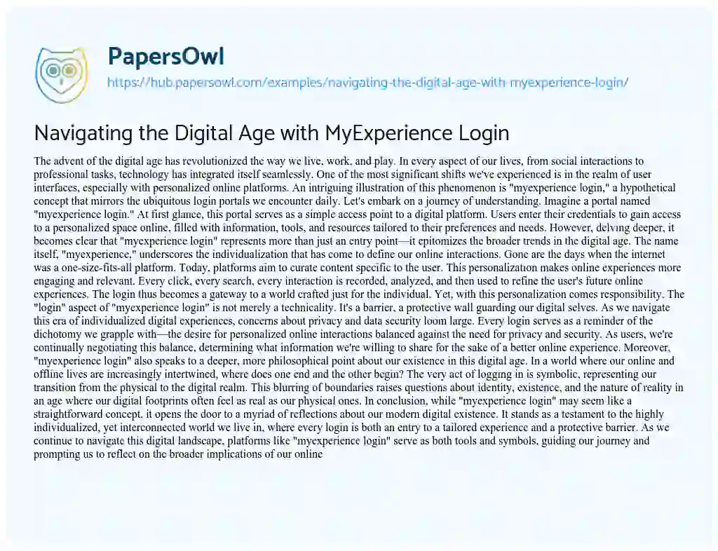 Essay on Navigating the Digital Age with MyExperience Login