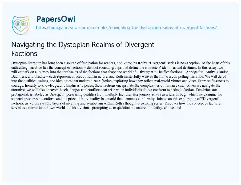 Essay on Navigating the Dystopian Realms of Divergent Factions