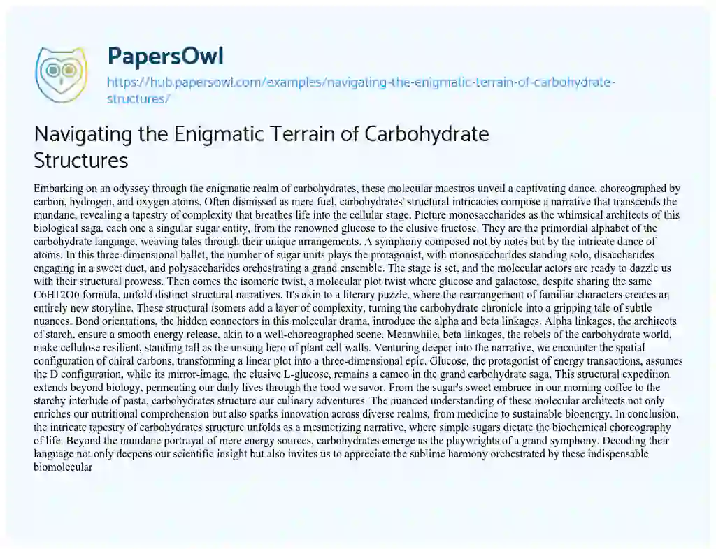 Essay on Navigating the Enigmatic Terrain of Carbohydrate Structures