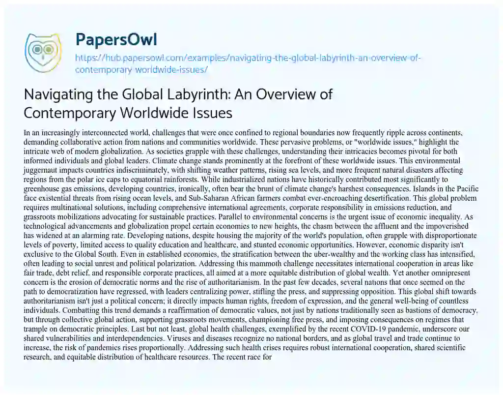 Essay on Navigating the Global Labyrinth: An Overview of Contemporary Worldwide Issues