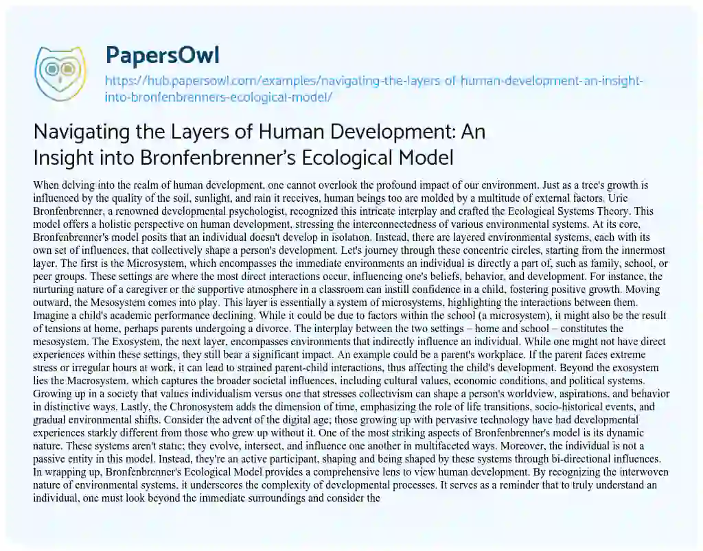 Essay on Navigating the Layers of Human Development: An Insight into Bronfenbrenner’s Ecological Model
