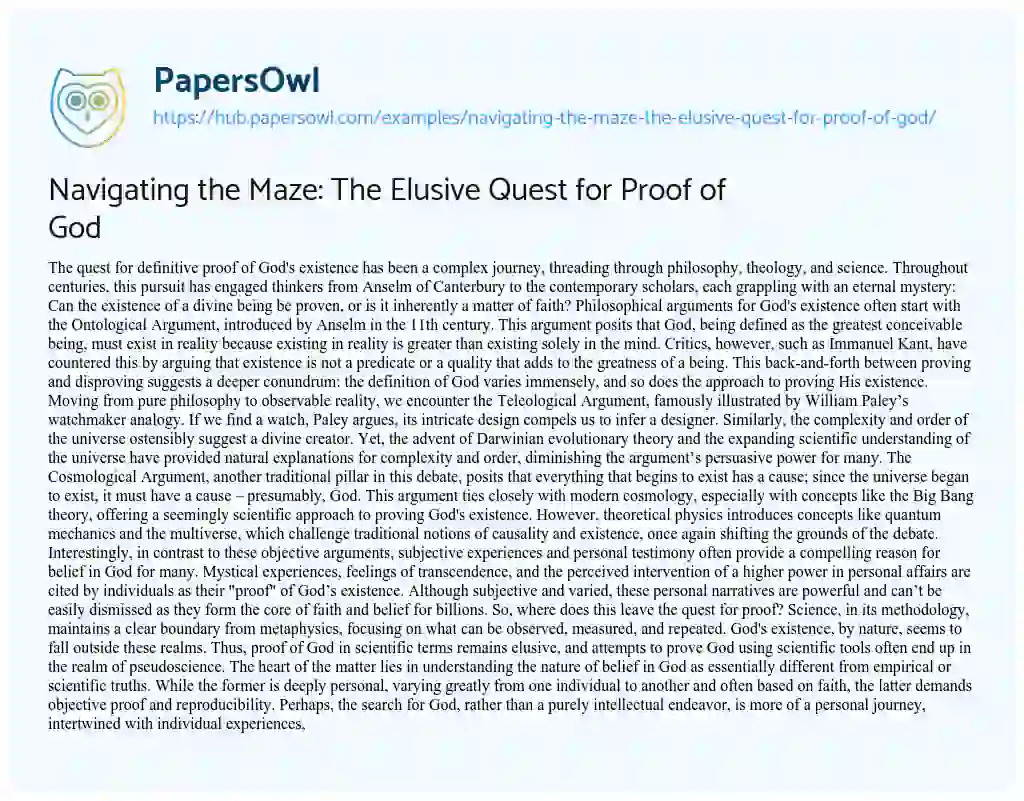 Essay on Navigating the Maze: The Elusive Quest for Proof of God
