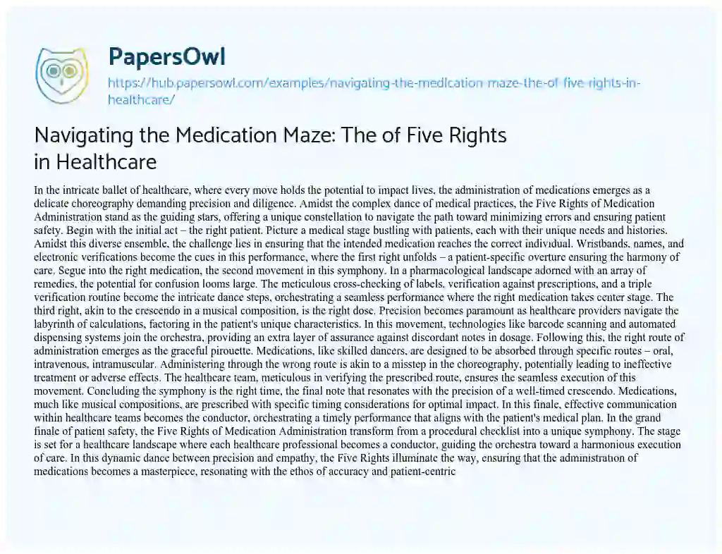 Essay on Navigating the Medication Maze: The of Five Rights in Healthcare