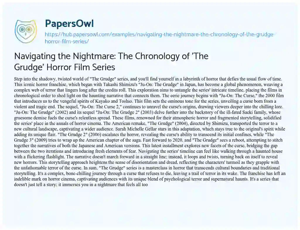 Essay on Navigating the Nightmare: The Chronology of ‘The Grudge’ Horror Film Series