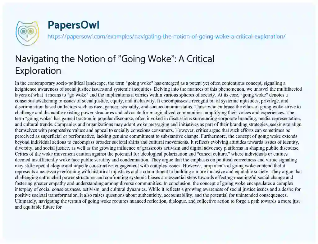 Essay on Navigating the Notion of “Going Woke”: A Critical Exploration