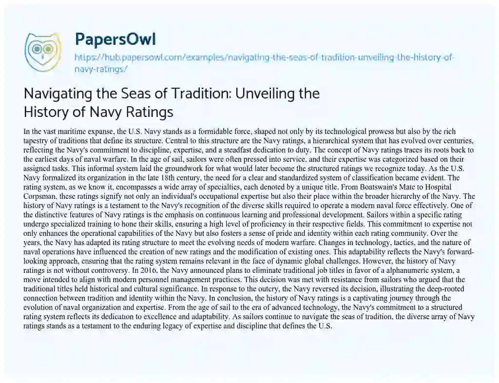 Essay on Navigating the Seas of Tradition: Unveiling the History of Navy Ratings