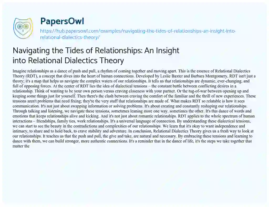 Essay on Navigating the Tides of Relationships: An Insight into Relational Dialectics Theory