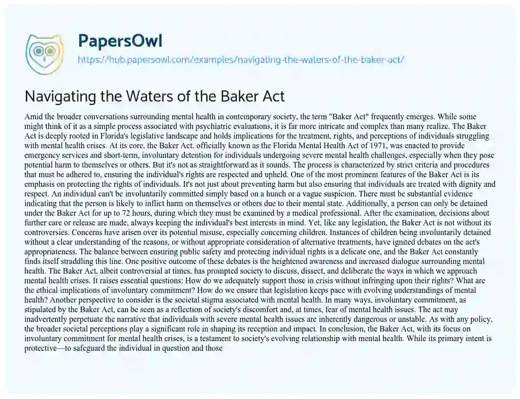 Essay on Navigating the Waters of the Baker Act