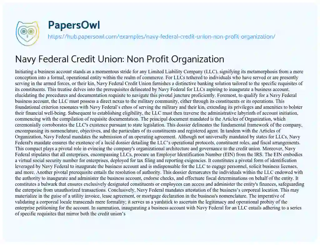 Essay on Navy Federal Credit Union: Non Profit Organization