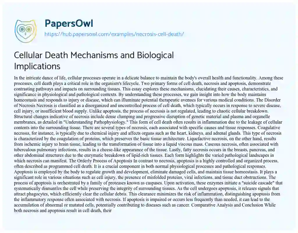 Essay on Cellular Death Mechanisms and Biological Implications