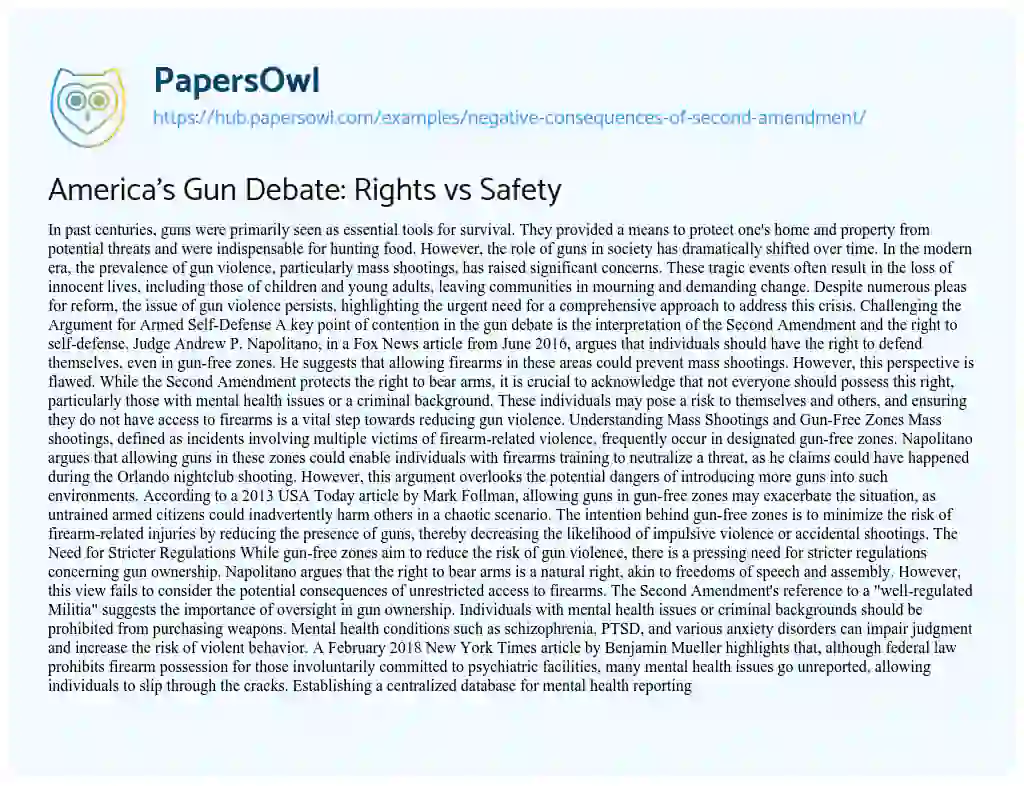 Essay on America’s Gun Debate: Rights vs Safety