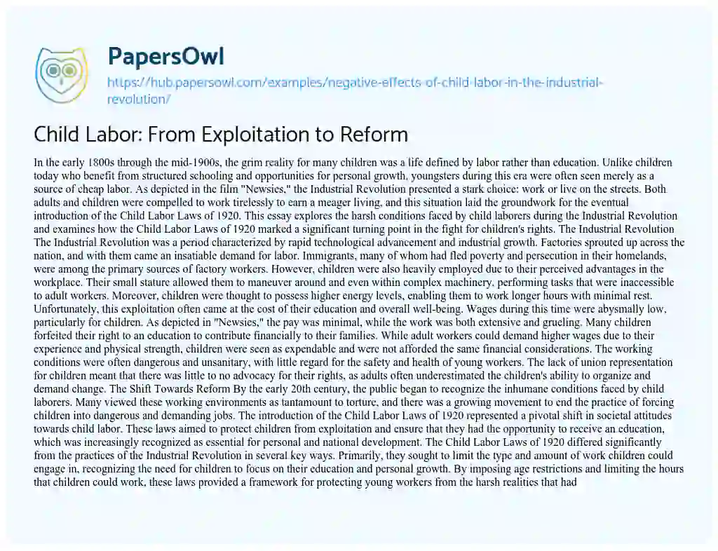 Essay on Child Labor: From Exploitation to Reform