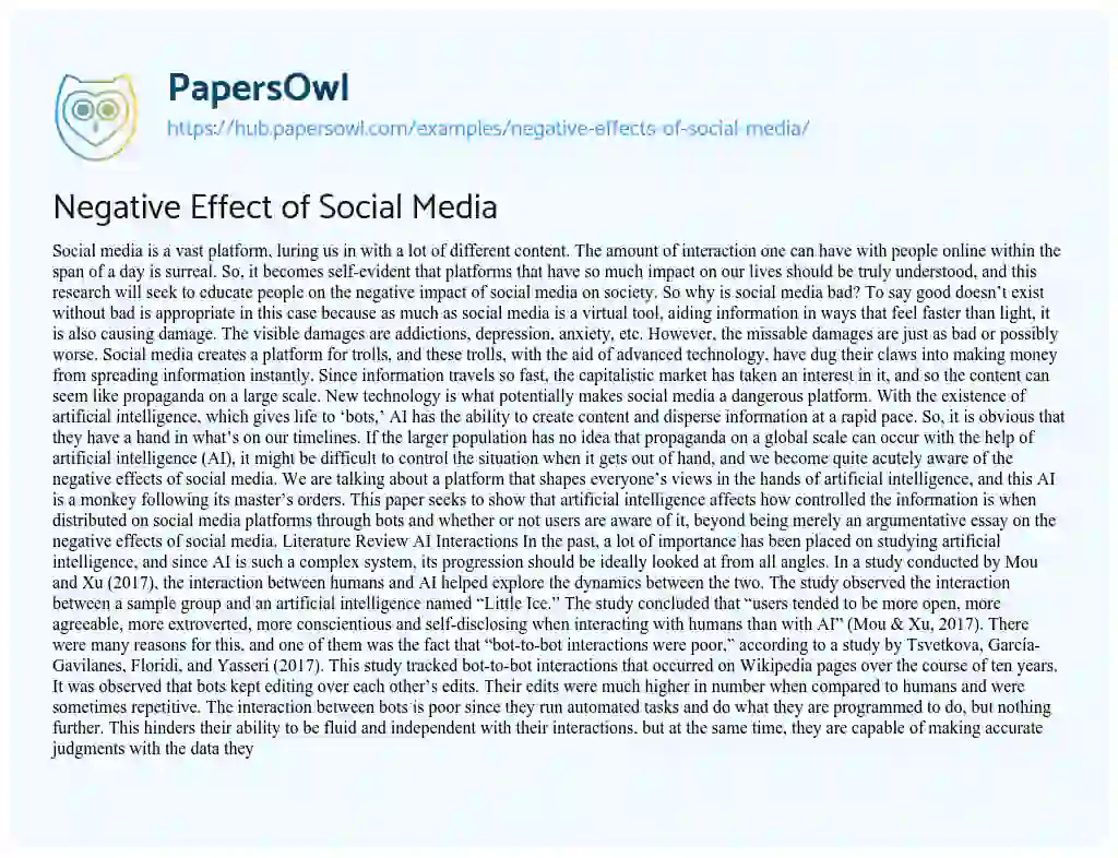 Essay on Negative Effect of Social Media