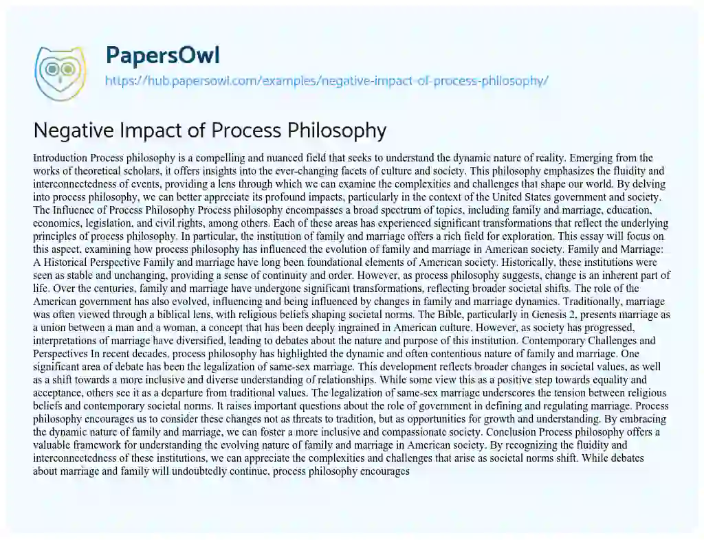Essay on Negative Impact of Process Philosophy