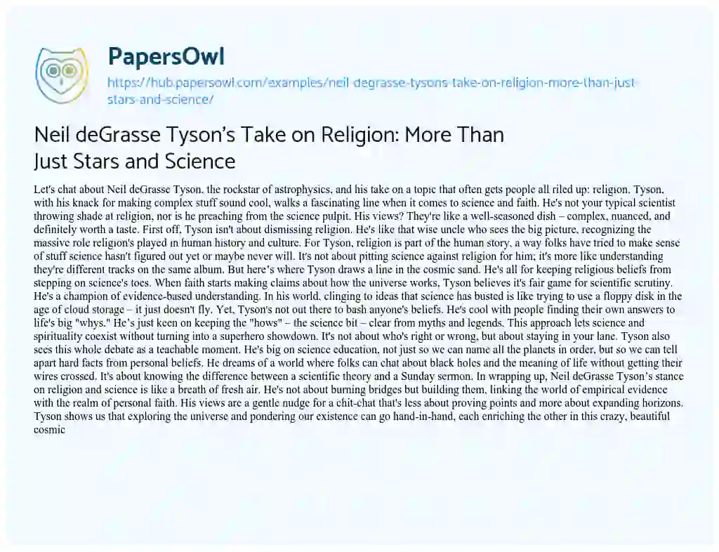 Essay on Neil deGrasse Tyson’s Take on Religion: More Than Just Stars and Science