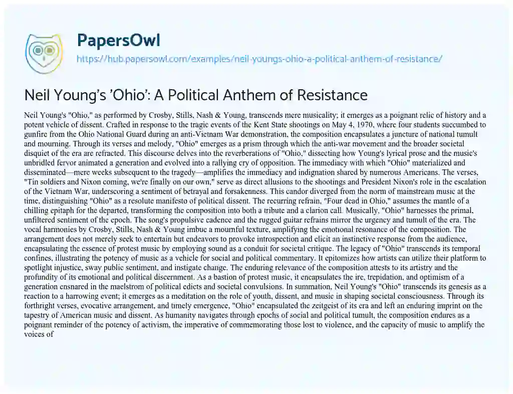 Essay on Neil Young’s ‘Ohio’: A Political Anthem of Resistance