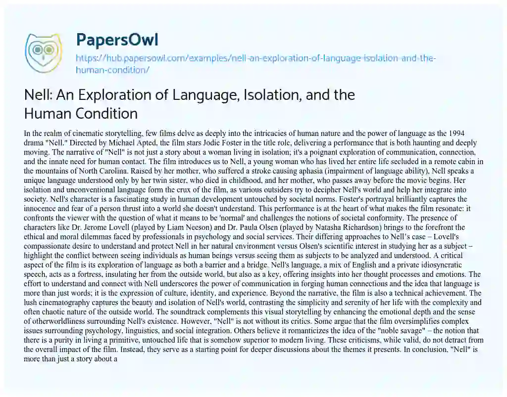 Essay on Nell: An Exploration of Language, Isolation, and the Human Condition