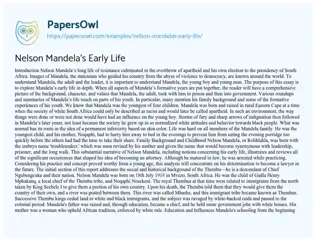 Essay on Nelson Mandela’s Early Life