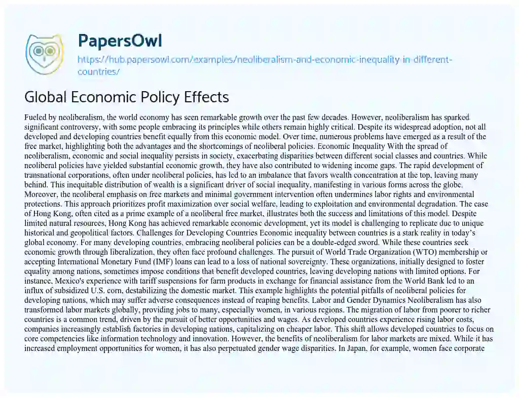 Essay on Global Economic Policy Effects
