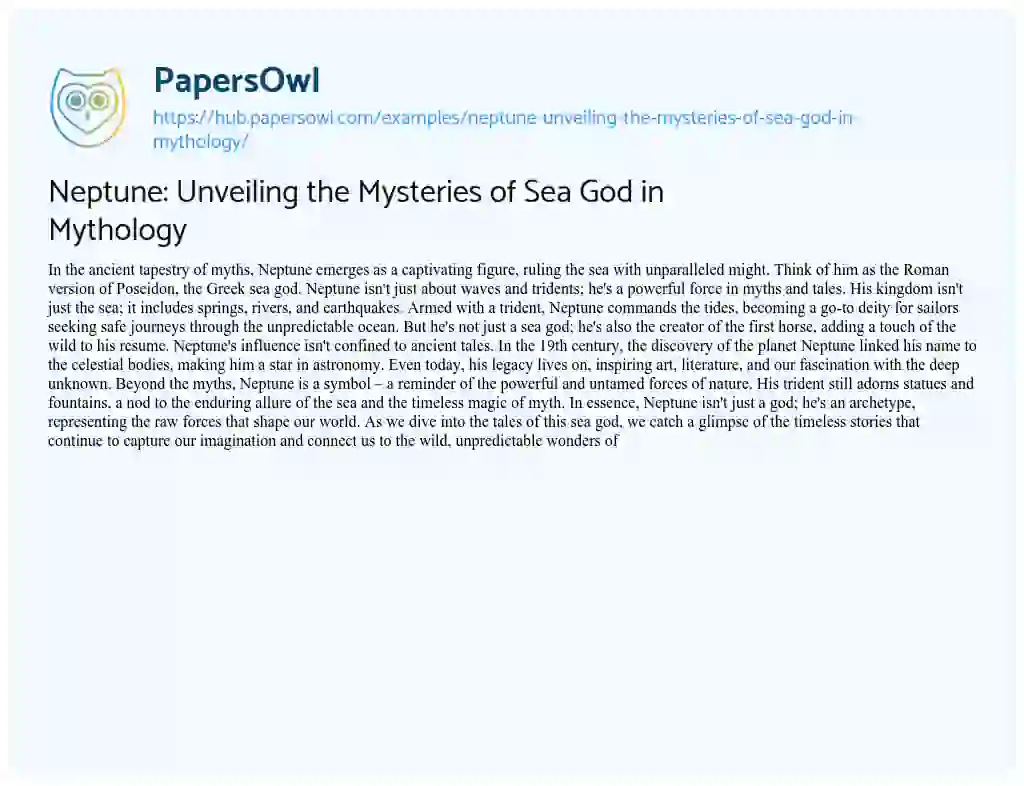 Essay on Neptune: Unveiling the Mysteries of Sea God in Mythology