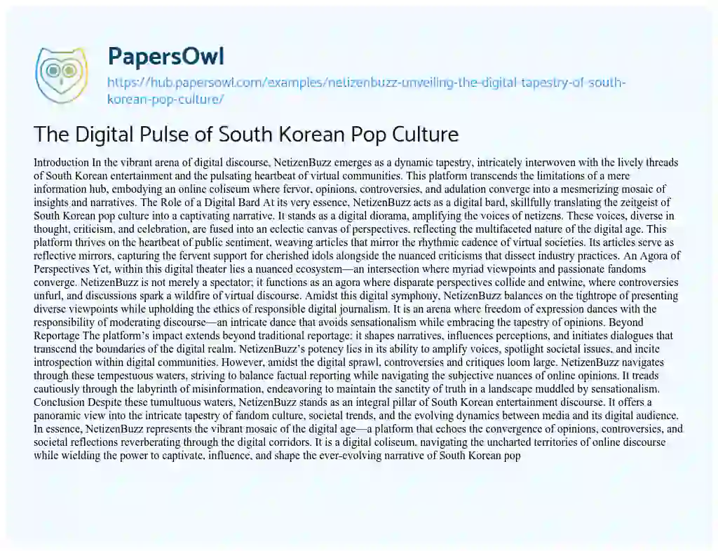 Essay on The Digital Pulse of South Korean Pop Culture