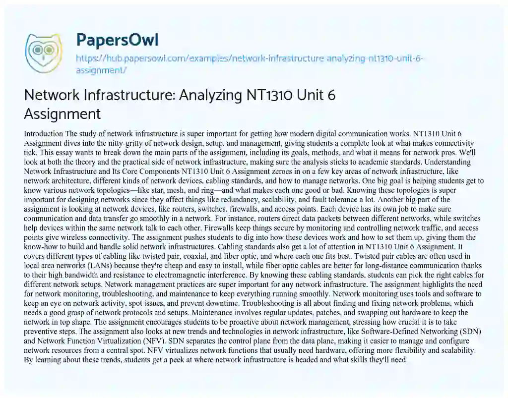 Essay on Network Infrastructure: Analyzing NT1310 Unit 6 Assignment
