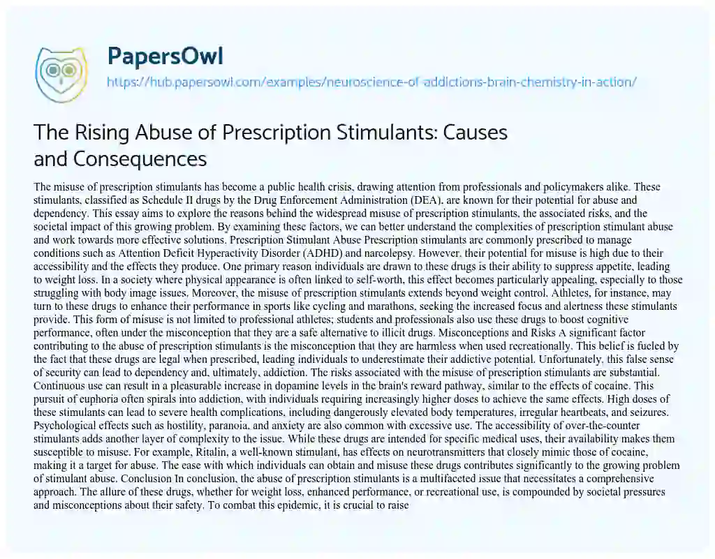 Essay on The Rising Abuse of Prescription Stimulants: Causes and Consequences