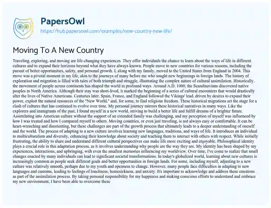 Essay on Moving To A New Country