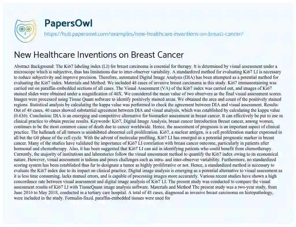 Essay on New Healthcare Inventions on Breast Cancer