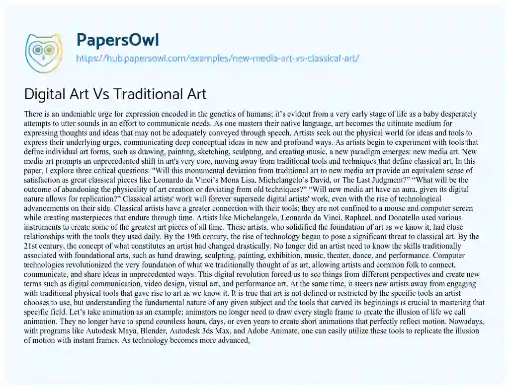 Essay on Digital Art Vs Traditional Art