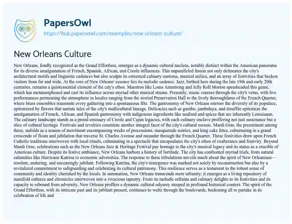 Essay on New Orleans Culture