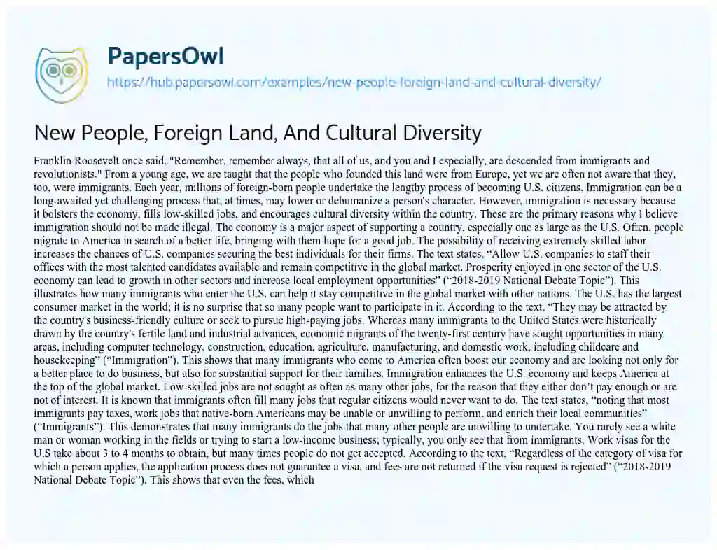 Essay on New People, Foreign Land, And Cultural Diversity