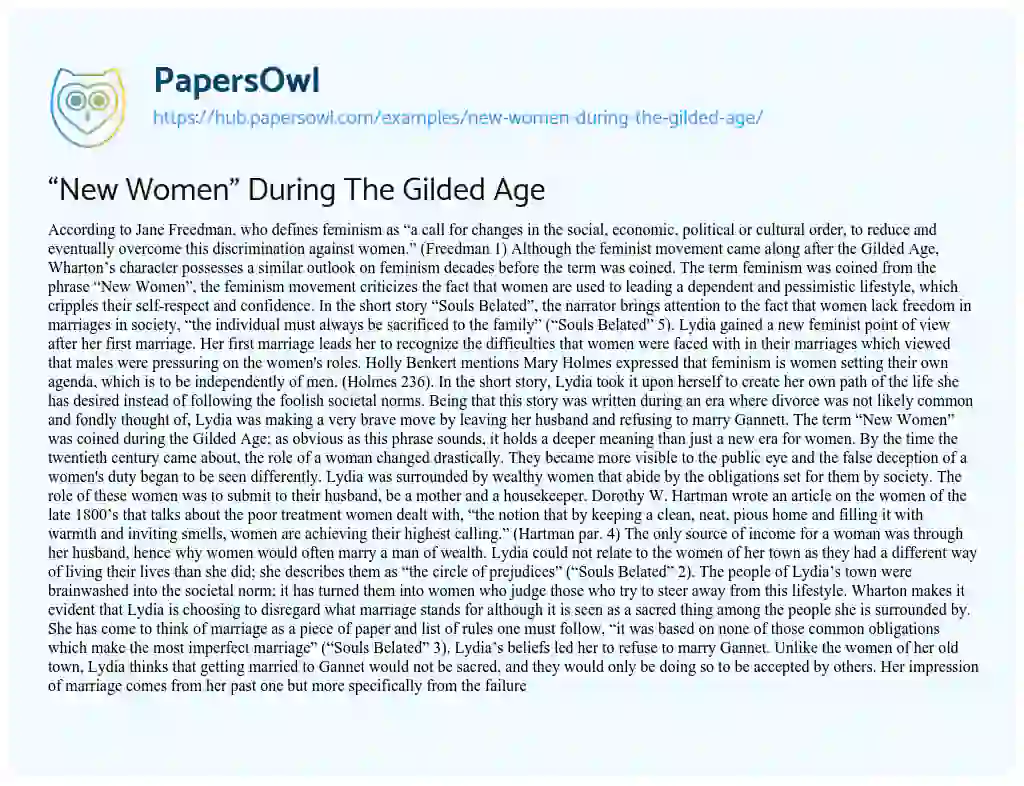 Essay on “New Women” During The Gilded Age