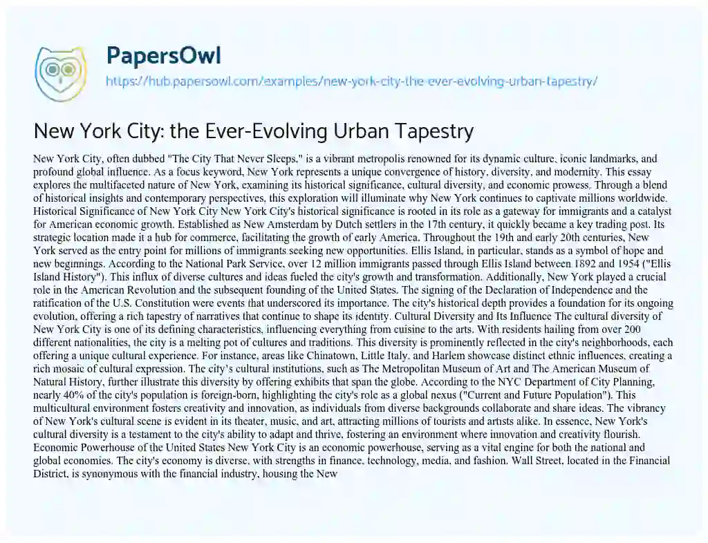 Essay on New York City: the Ever-Evolving Urban Tapestry