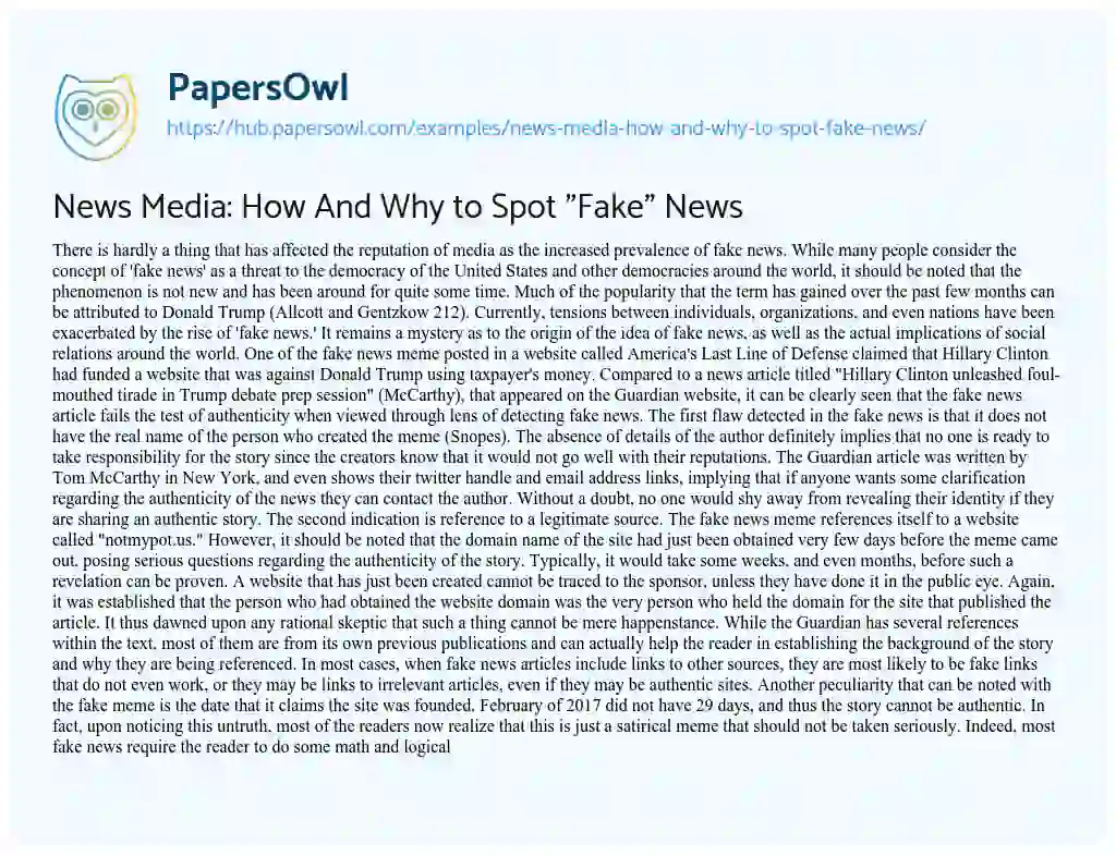 Essay on News Media: How And Why to Spot “Fake” News