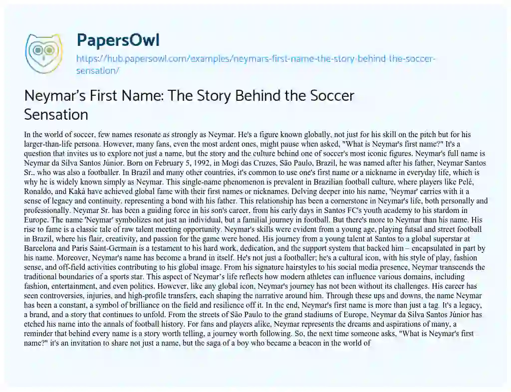 Essay on Neymar’s First Name: The Story Behind the Soccer Sensation