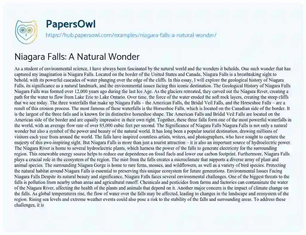 Essay on Niagara Falls: A Natural Wonder